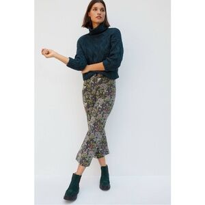 Anthropologie Floral Flare Jeans - Green and Gray